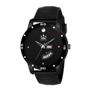 LIMESTONE Stylish Men Black Silicon Analog Watch - All Black Mesh Strap Day and Date Quartz