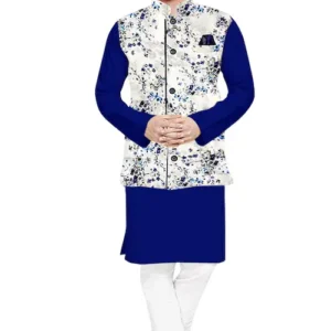 Alternative view of Men's Solid Plain Kurta Payjama Pajama with Printed Flower Koti Nehru Modi Jacket