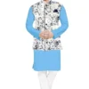 Men's Solid Plain Kurta Payjama Pajama with Printed Flower Koti Nehru Modi Jacket