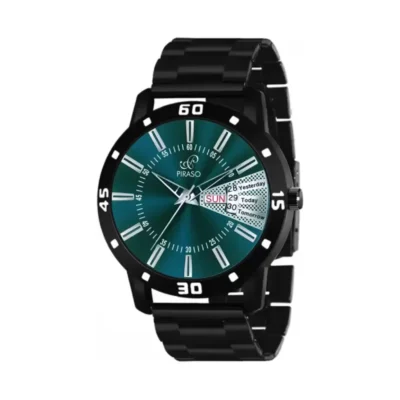 PIRASO Analog Day & Date Turquoise Dial Watch - Black Chain