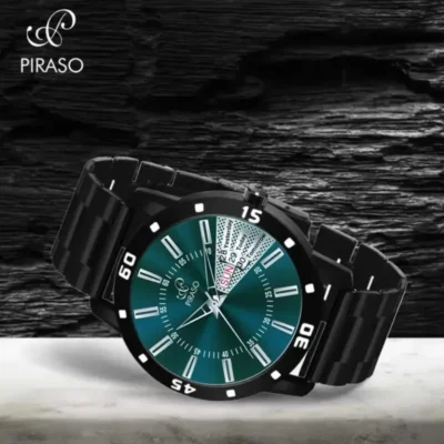 Alternative view of PIRASO Analog Day & Date Turquoise Dial Watch - Black Chain