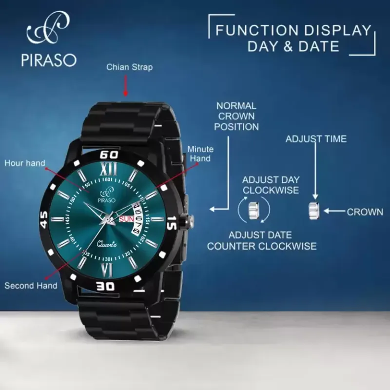 Piraso Analog Day & Date Turquoise Dial Watch - Unleash Your Grandeur Piraso Analog Day & Date Turquoise Dial Watch - Unleash Your Grandeur - Image 4