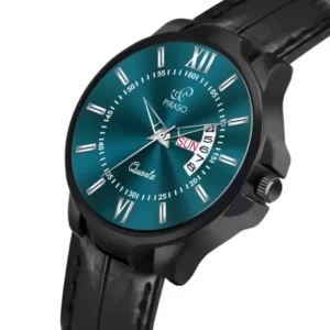 Alternative view of PIRASO Analog Day & Date Working Display Turquoise Dial & Black Strap Watch for Men