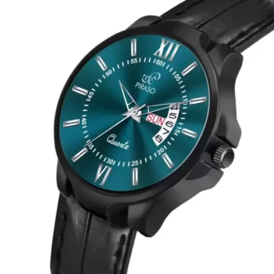 Alternative view of PIRASO Analog Day & Date Working Display Turquoise Dial & Black Strap Watch for Men