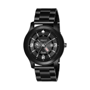 PIRASO Black Dial & Black Chain Analog Watch for Men - Day & Date Function