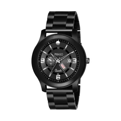 PIRASO Black Dial & Black Chain Analog Watch for Men - Day & Date Function