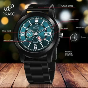 PIRASO Stunning Blue Dial & Black Chain Analog Watch for Men