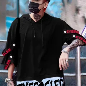 Shopsy Men's Printed HoodNeck Black T-shirt