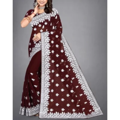 Alternative view of Silver Stone Embroidered Georgette Saree with Multiple Blouse Options