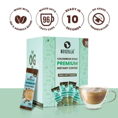 Bevzilla Colombian Gold Instant Coffee Sachets Pack of 96 Arabica Coffee bevzilla colombian gold coffee sachets