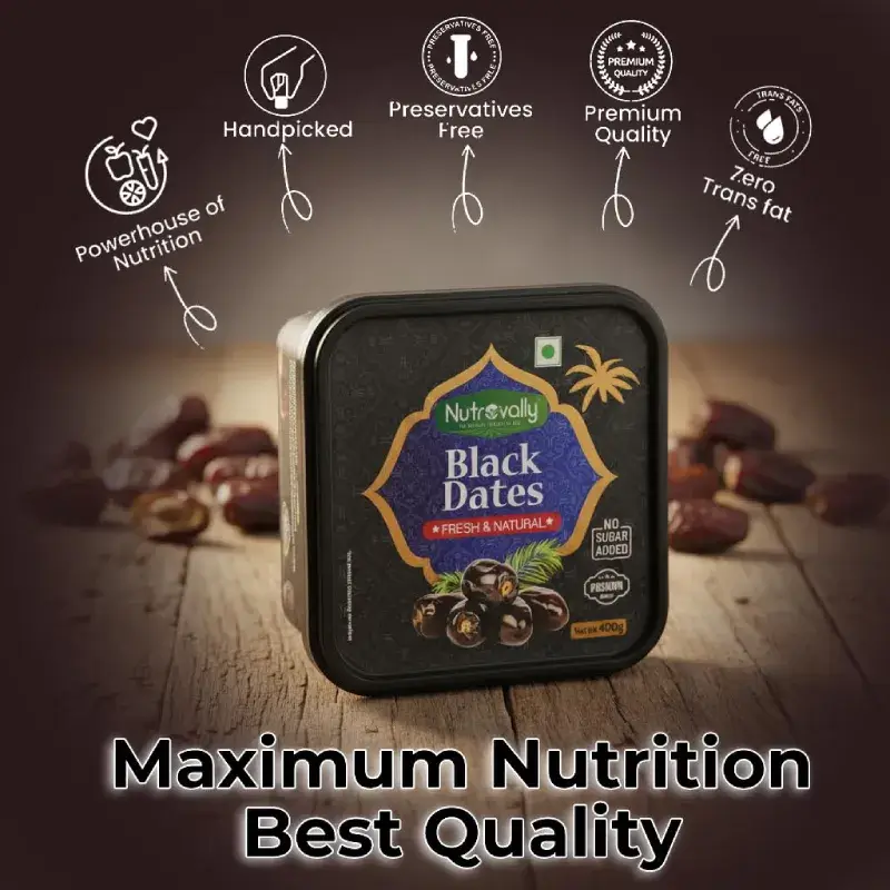NutroVally Premium Black Dates 400g Natural Dry Khajur nutrovally black dates