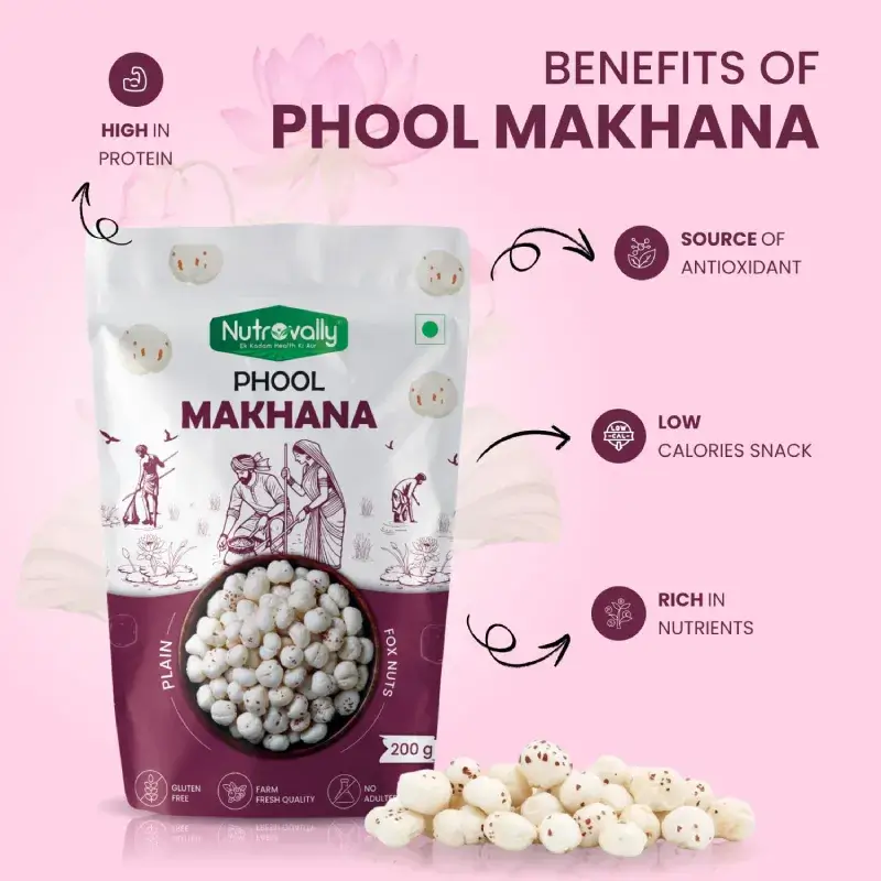 NutroVally Phool Makhana 200g Roasted Fox Nuts Snack nutrovally phool makhana