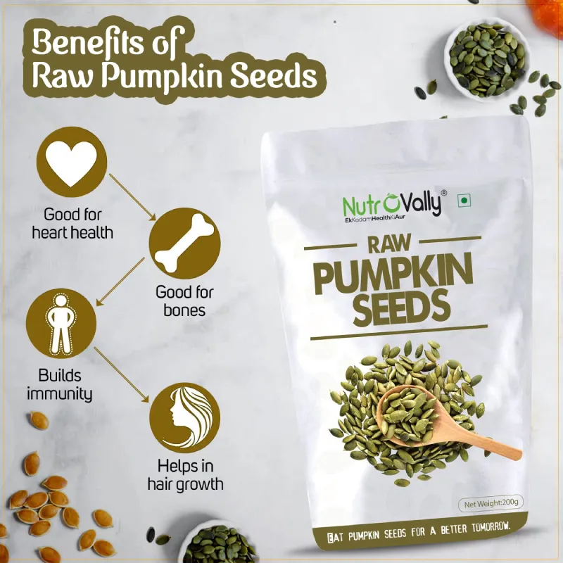 NutroVally Raw Pumpkin Seeds 200g Protein & Fiber Rich Superfood nutrovally raw pumpkin seeds