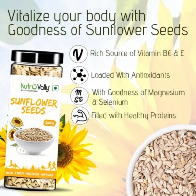 NutroVally Raw Sunflower Seeds 200g Protein & Fiber Rich Seeds nutrovally raw sunflower seeds