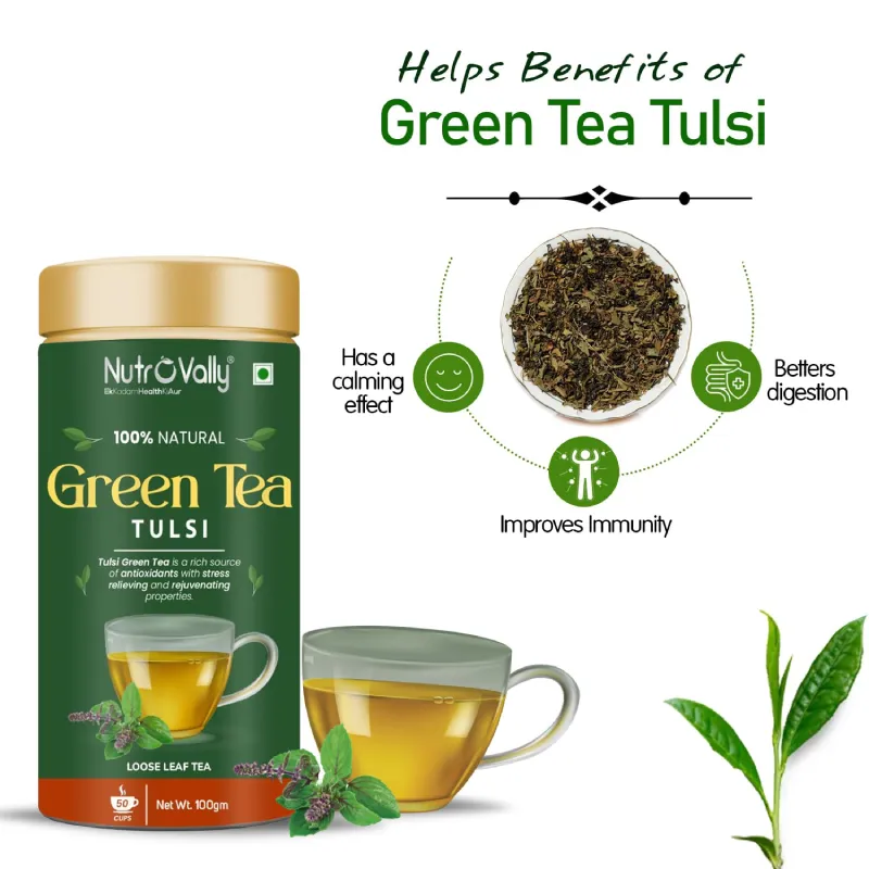 NutroVally Tulsi Green Tea Blend for Detox & Daily Wellness nutrovally tulsi green tea