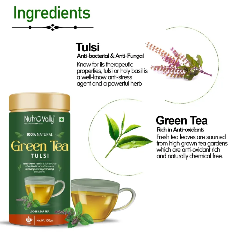 NutroVally Tulsi Green Tea Blend for Detox & Daily Wellness nutrovally tulsi green tea