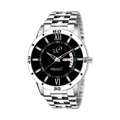 piraso 2047-bk silver chain mens watch