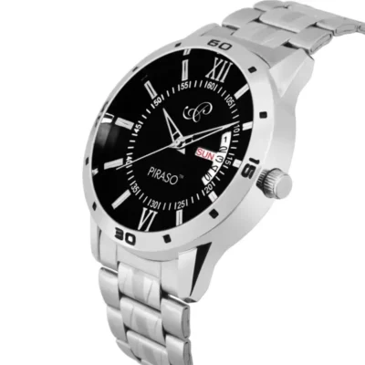 piraso 2047-bk silver chain mens watch
