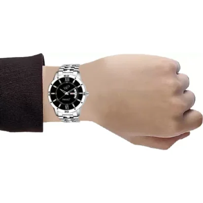 piraso 2047-bk silver chain mens watch