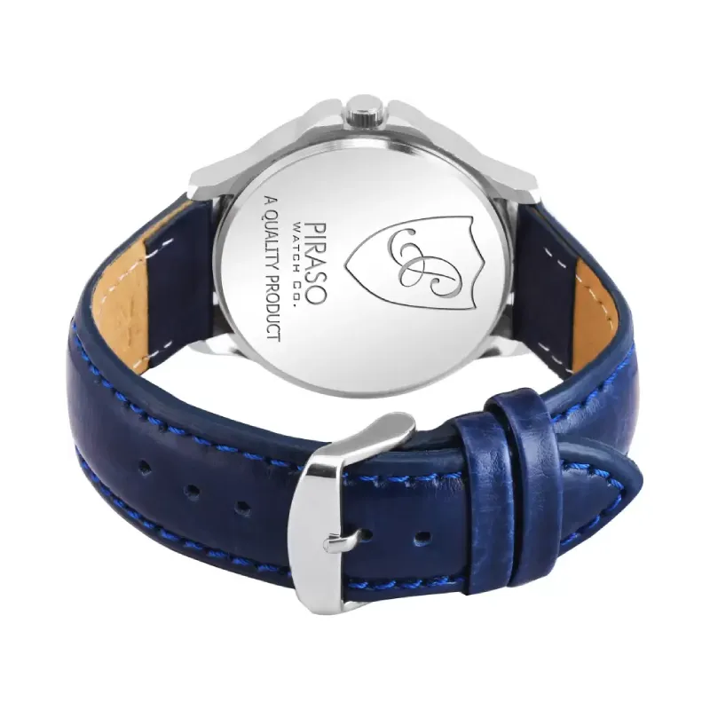 PIRASO 42-BL Blue Dial Blue Leather Strap Men’s Watch piraso 42-bl blue leather strap mens watch