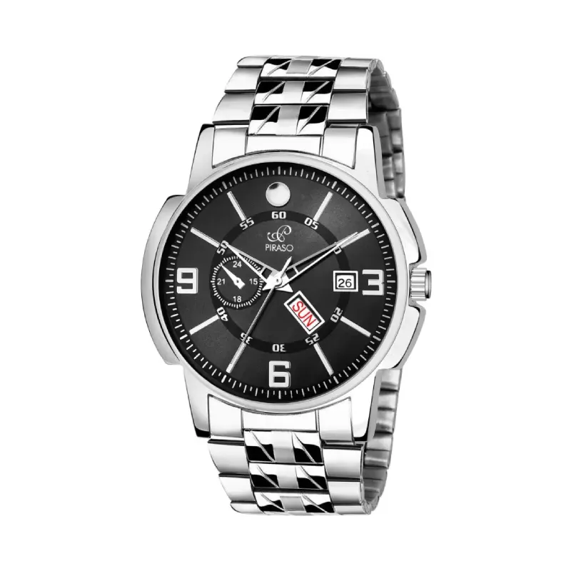 PIRASO Black Dial Silver Chain Day & Date Men’s Watch piraso black dial silver chain mens watch