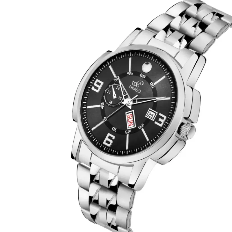 PIRASO Black Dial Silver Chain Day & Date Men’s Watch piraso black dial silver chain mens watch