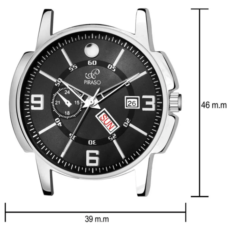 PIRASO Black Dial Silver Chain Day & Date Men’s Watch piraso black dial silver chain mens watch