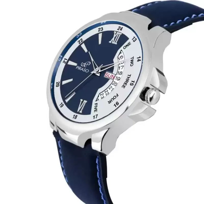 PIRASO PR2922 Blue Dial Blue Leather Strap Men’s Watch piraso pr2922 blue leather strap mens watch