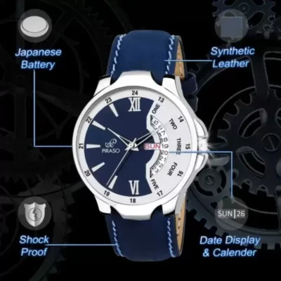 PIRASO PR2922 Blue Dial Blue Leather Strap Men’s Watch piraso pr2922 blue leather strap mens watch