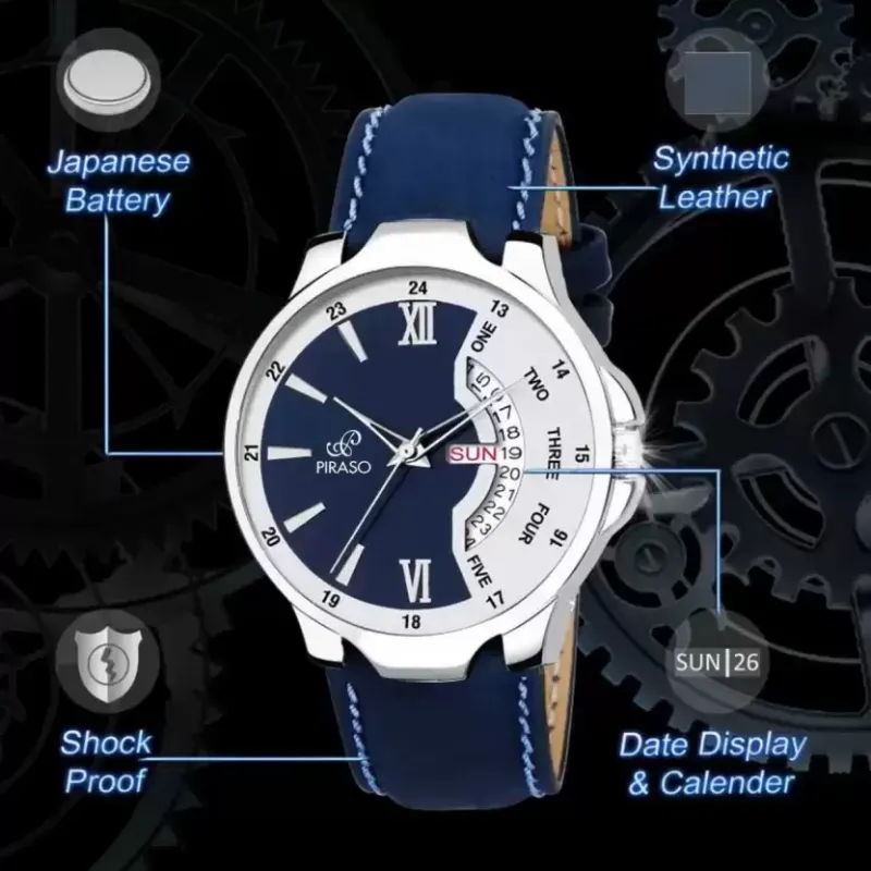 PIRASO PR2922 Blue Dial Blue Leather Strap Men’s Watch piraso pr2922 blue leather strap mens watch