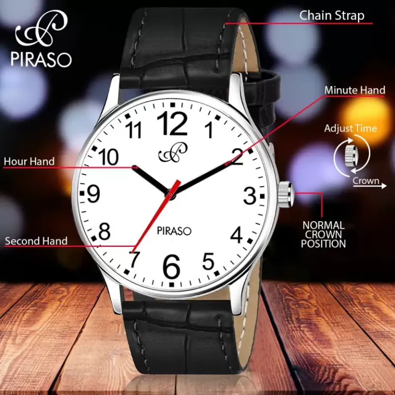 PIRASO White Dial Black Strap Men’s Watch SX TIMES piraso white dial black strap mens watch
