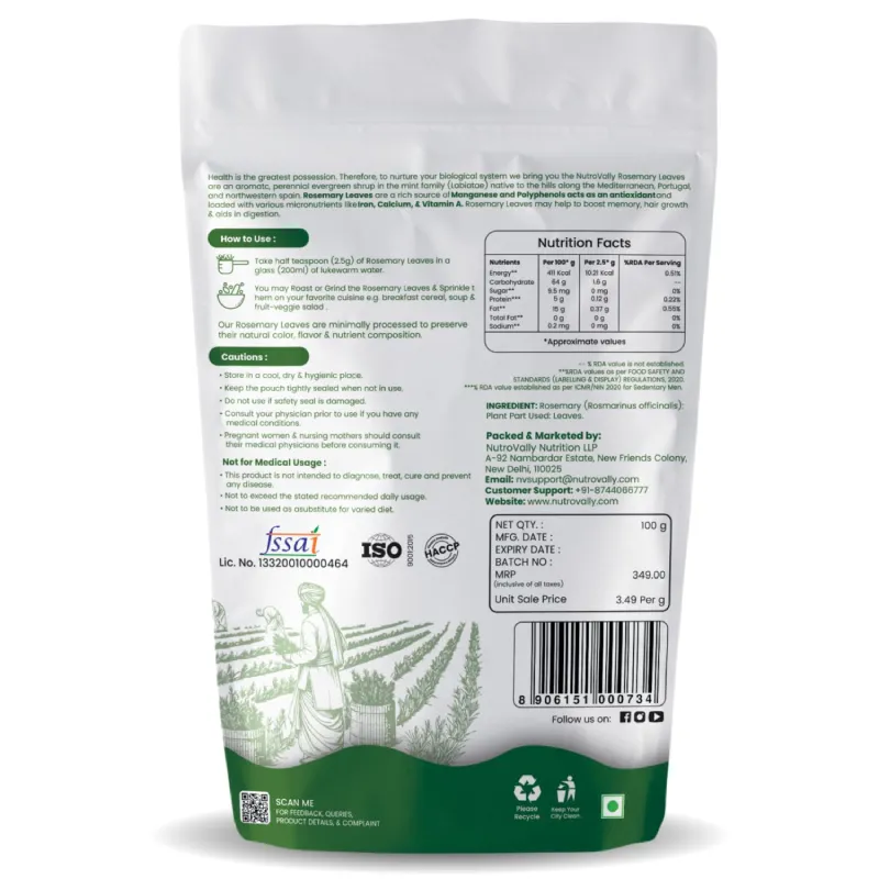NutroVally Premium Rosemary Leaves 100g Organic Dried Rosemary with Spray & Comb Cape nutrovally premium rosemary leaves