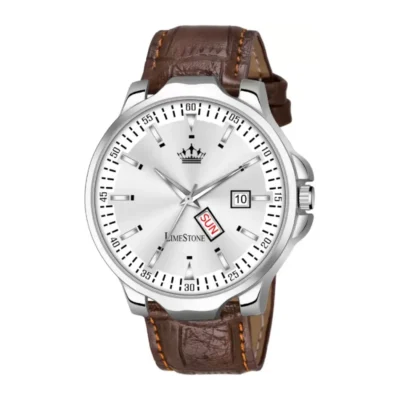 limestone elite brown leather mens watch