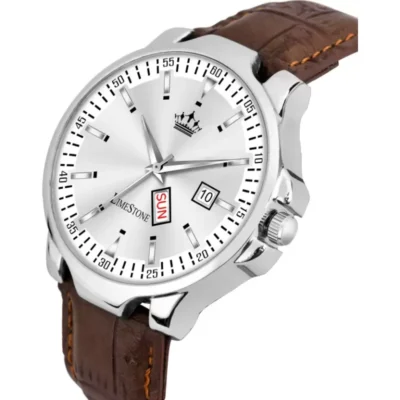 limestone elite brown leather mens watch