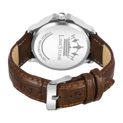 limestone elite brown leather mens watch
