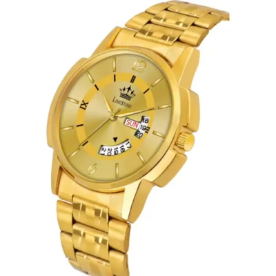 limestone gold plated day date mens watch