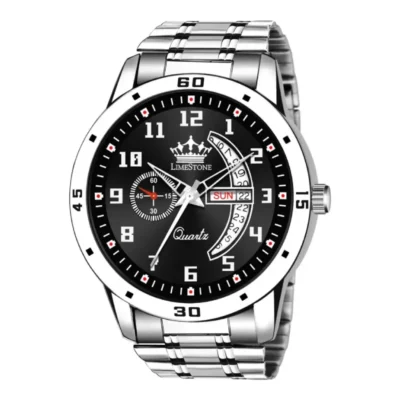 limestone ls2978 black dial silver chain watch