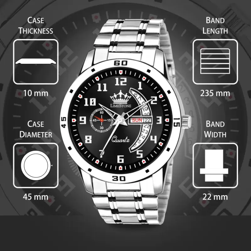 LIMESTONE LS2978 Black Dial Silver Chain Men’s Watch limestone ls2978 black dial silver chain watch