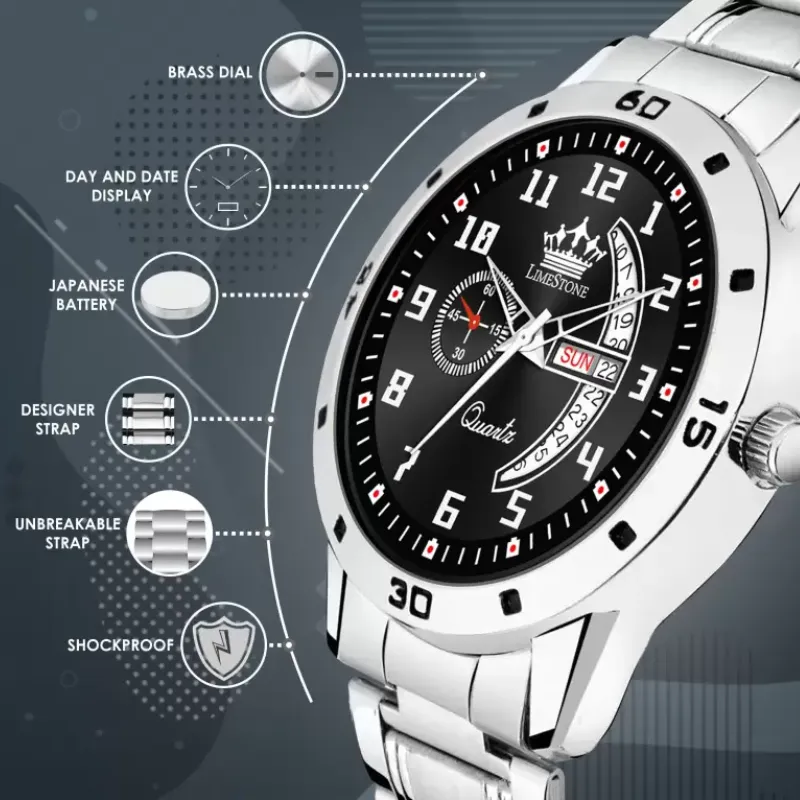 LIMESTONE LS2978 Black Dial Silver Chain Men’s Watch limestone ls2978 black dial silver chain watch