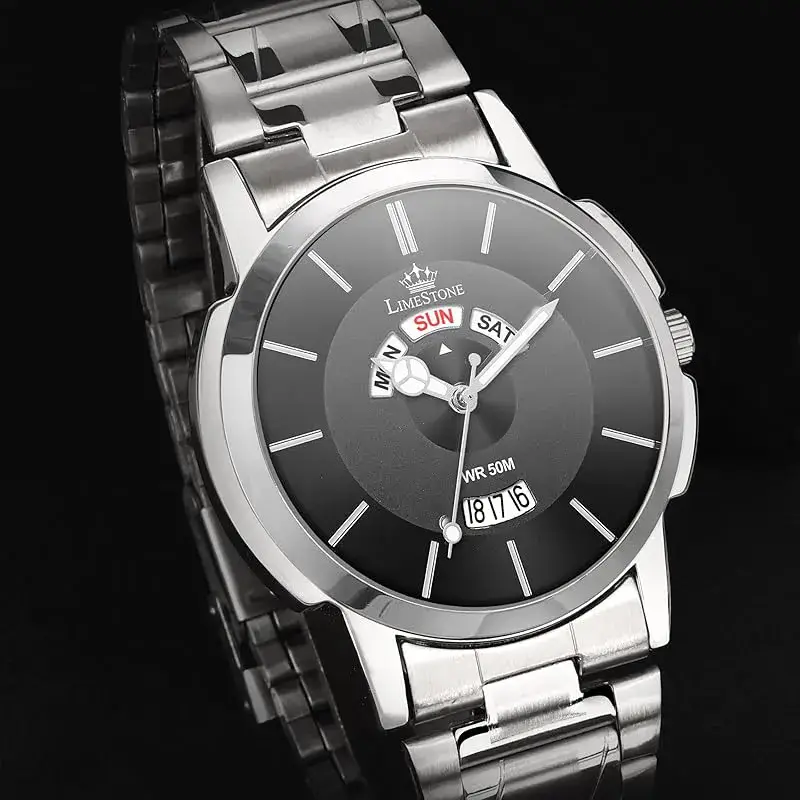 LIMESTONE LS3344 Black Dial Silver Strap Men’s Watch limestone ls3344 black dial mens watch