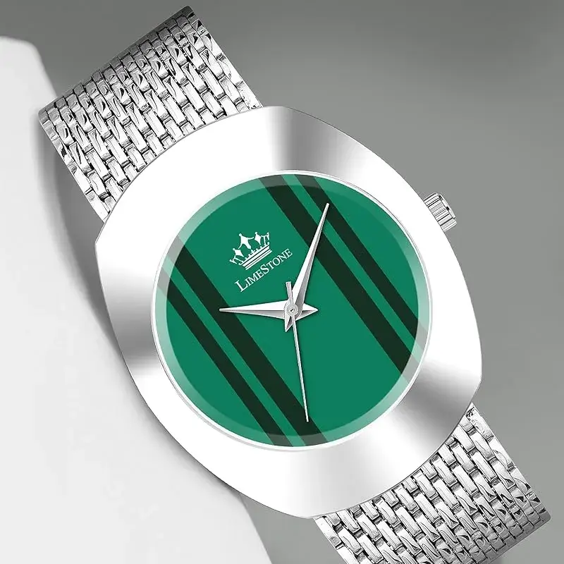 LIMESTONE IZIPIZI RADD006 Green Dial Silver Mesh Chain Men’s Watch limestone radd001 green dial mesh mens watch