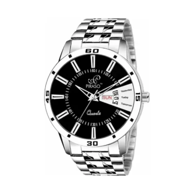 piraso 2034 black dial silver chain mens watch
