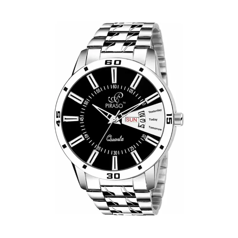 PIRASO 2034-BK-CK Black Dial Silver Chain Men’s Watch piraso 2034 black dial silver chain mens watch