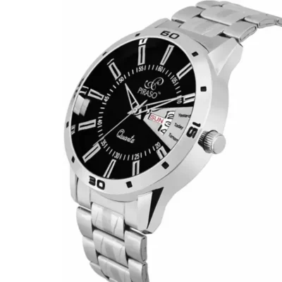 piraso 2034 black dial silver chain mens watch