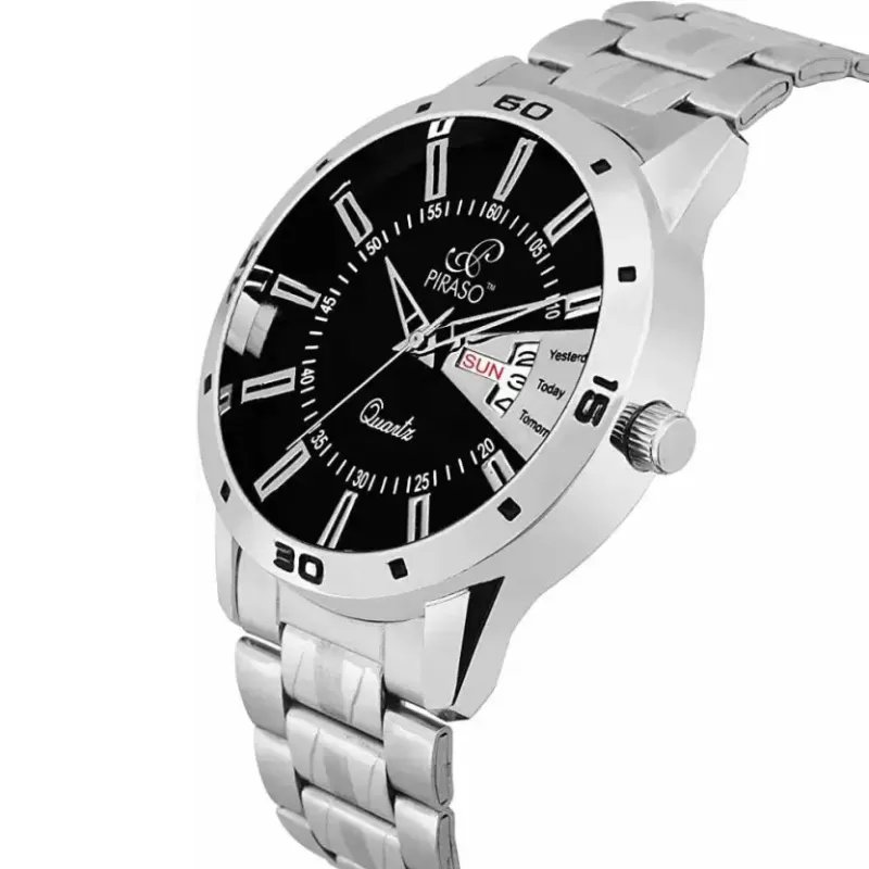 PIRASO 2034-BK-CK Black Dial Silver Chain Men’s Watch piraso 2034 black dial silver chain mens watch