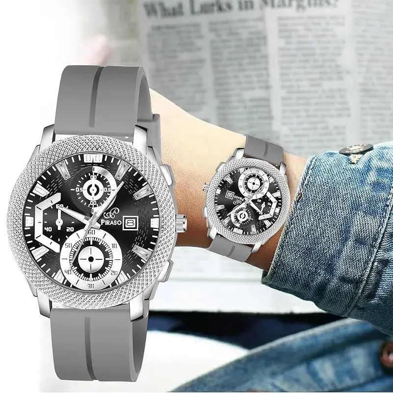 PIRASO 973 ADIFI Black Dial Grey Silicone Strap Men’s Watch piraso 973 adifi black dial mens watch