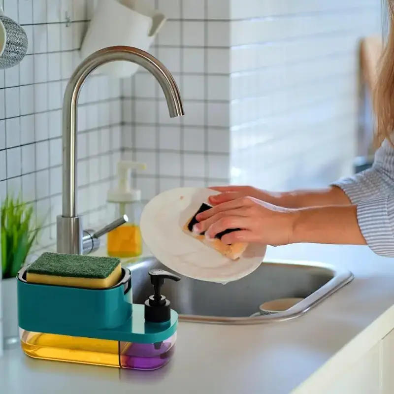 Shopsy 3-in-1 Plastic Soap Pump Dispenser with Sponge Holder - Multicolor Shopsy Plastic Soap Pump Dispenser