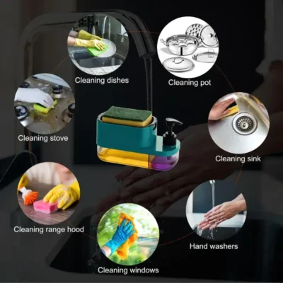 Shopsy 3-in-1 Plastic Soap Pump Dispenser with Sponge Holder - Multicolor Shopsy Plastic Soap Pump Dispenser