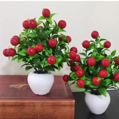 Shopsy Red Cherry Artificial Bonsai Plants