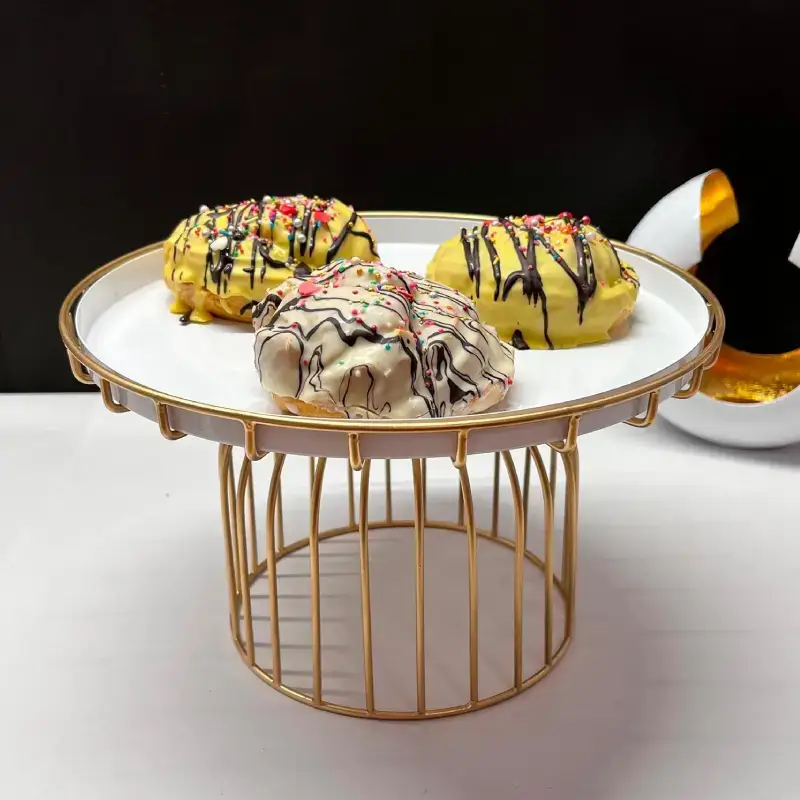 Shopsy White & Gold Round Metal Cake Stand - Luxury Serving Tray Shopsy Round Metal Cake Stand